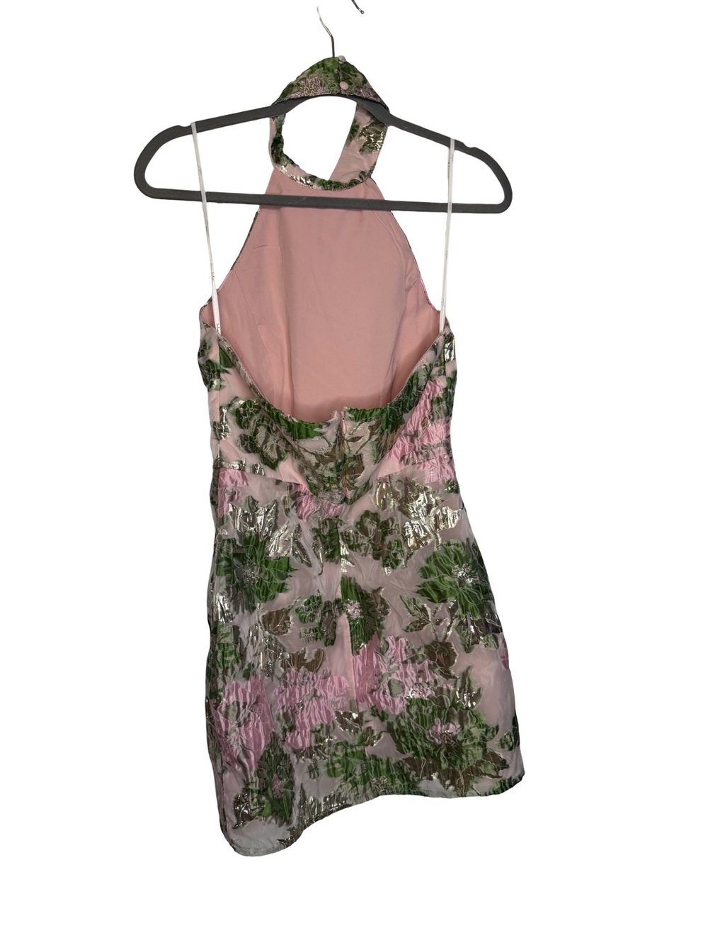 ✨ Lulus Extraordinary Impression Pink Floral Jacquard Halter Mini Dress Size S ✨ - Picture 4 of 5
